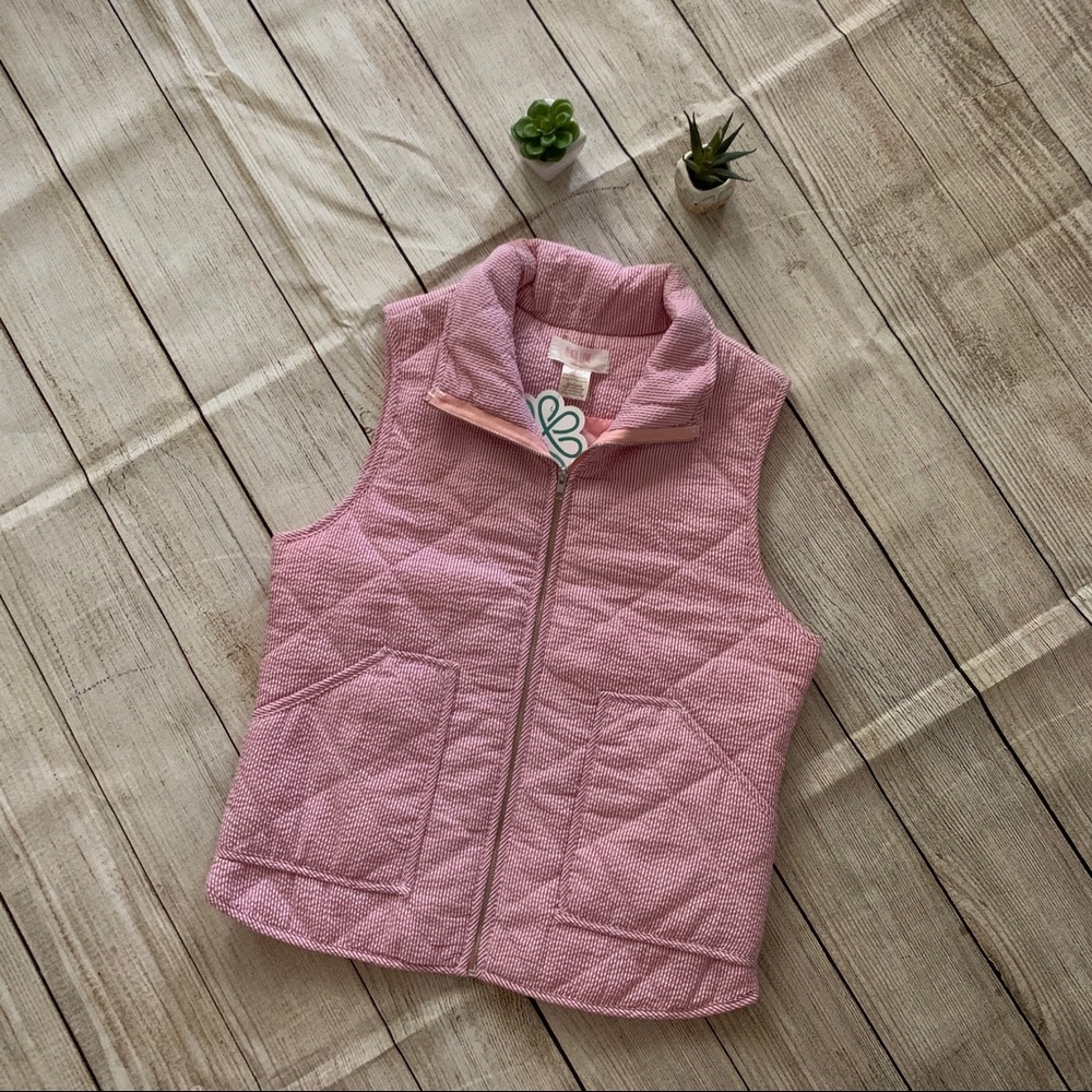NWT red & white pinstripe seer sucker quilted vest